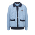Cable-Knit Leather Patch Cardigan Jacket
