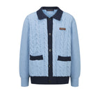 Cable-Knit Leather Patch Cardigan Jacket
