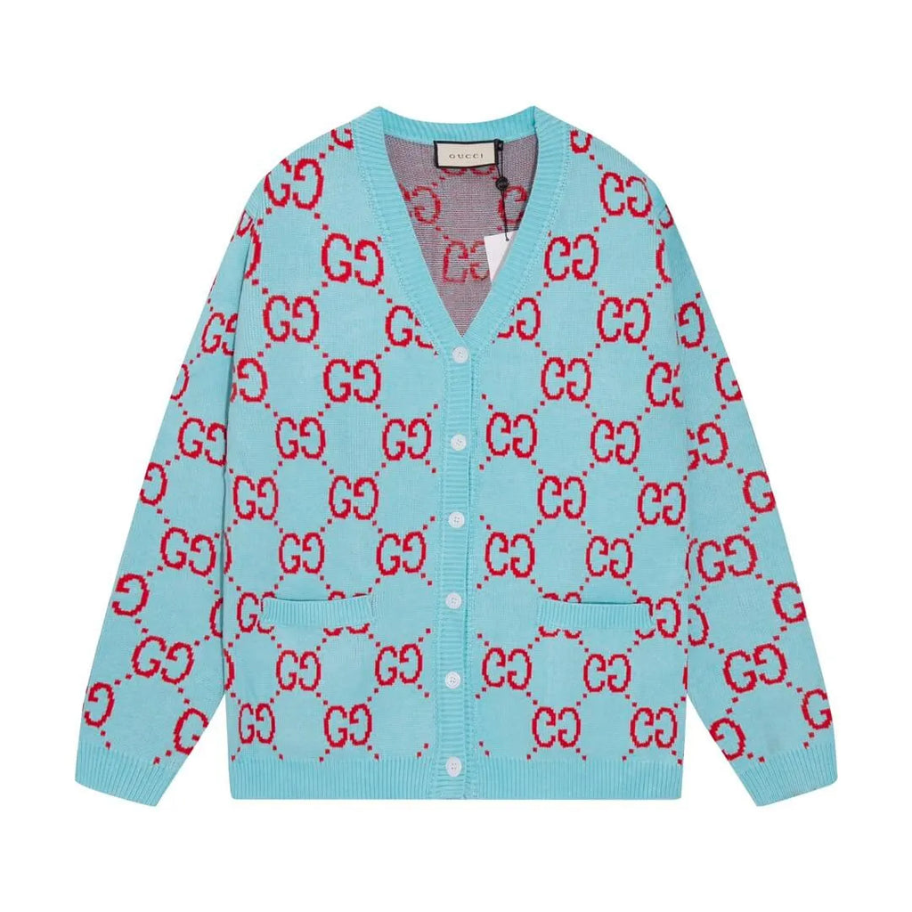 Bicolor Monogram V‑Neck Knit Sweater Cardigan