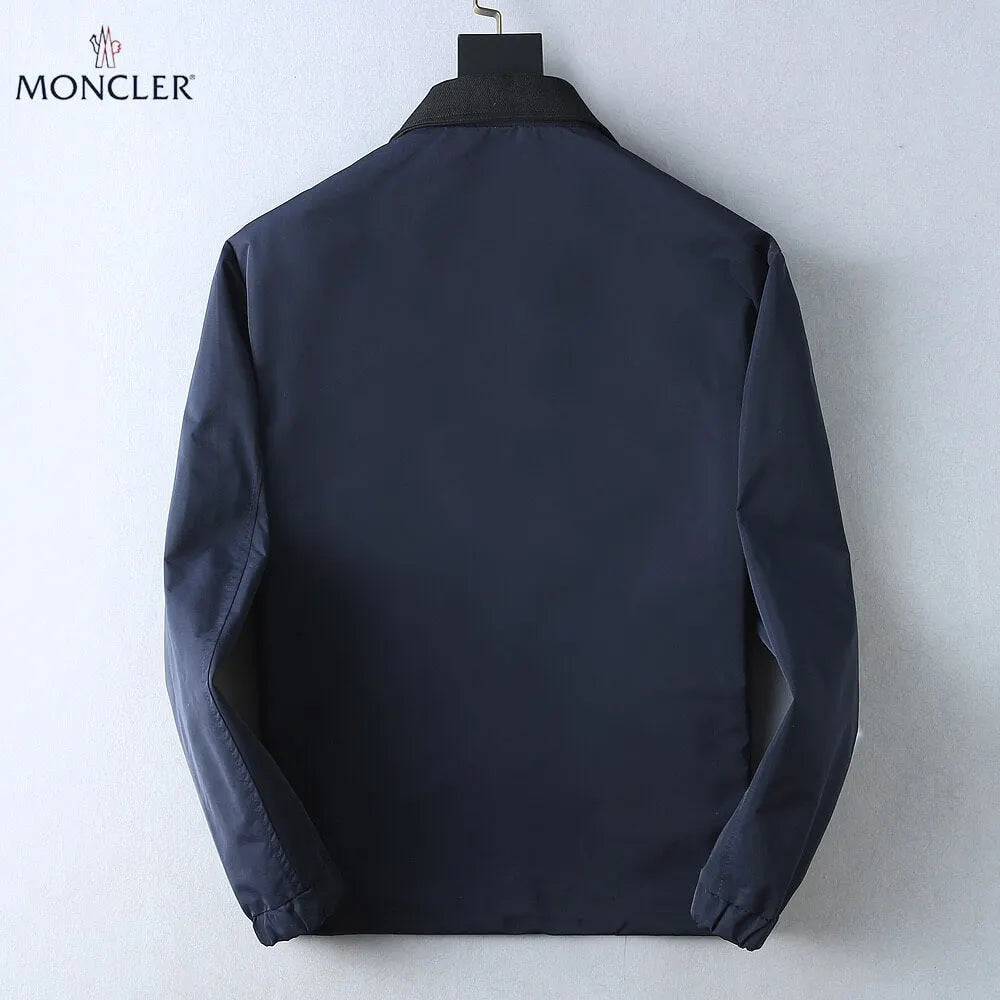 Script Embroidery Collared Zip‑Up Jacket