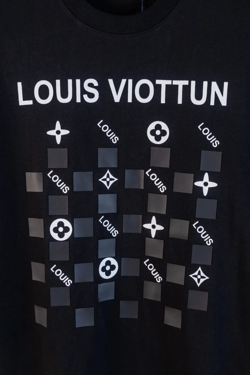 Checkerboard Floral Letter Print T‑shirt