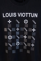 Checkerboard Floral Letter Print T‑shirt