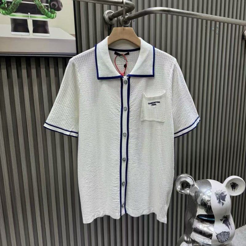 White Waffle Knit Polo Shirt