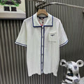 White Waffle Knit Polo Shirt