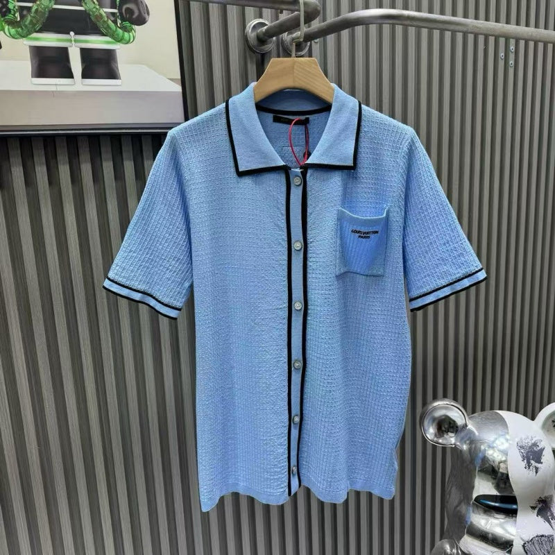 White Waffle Knit Polo Shirt