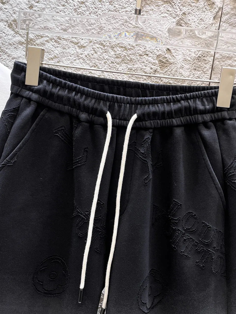 Embossed Pattern Drawstring Sweat Shorts