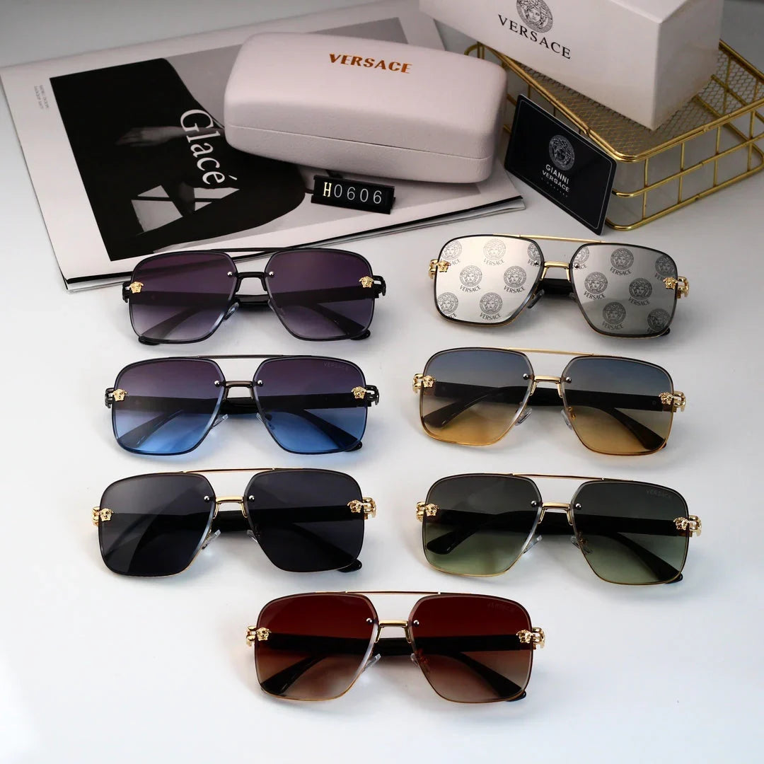 Square Round-frame Aviator Sunglasses