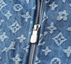 Monogram Print Denim Lapel Zip‑Up Jacket