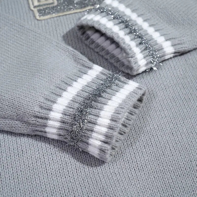Silver Patch Logo Striped Cuff Knit Sweater