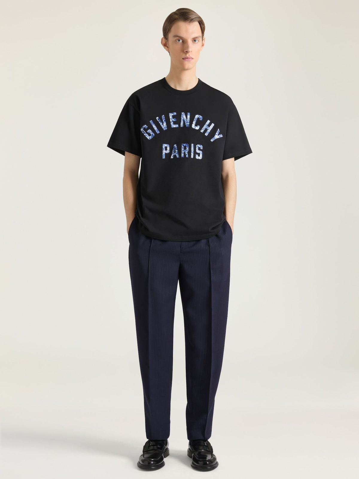 Purple Gradient Letter Print T‑Shirt