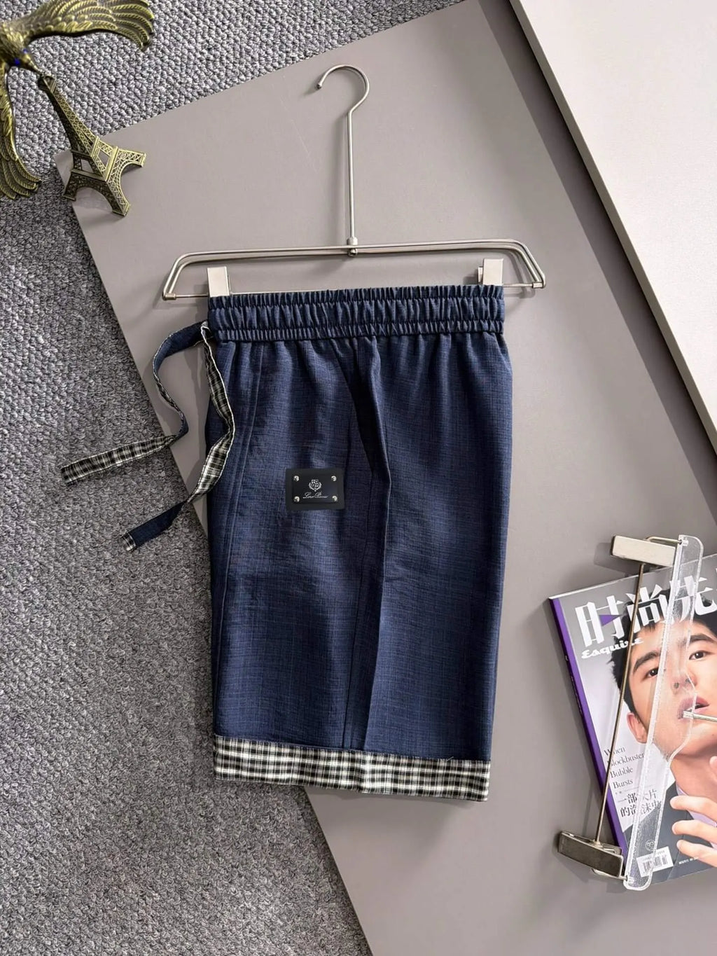 Plaid Cuff Label Decor Shorts