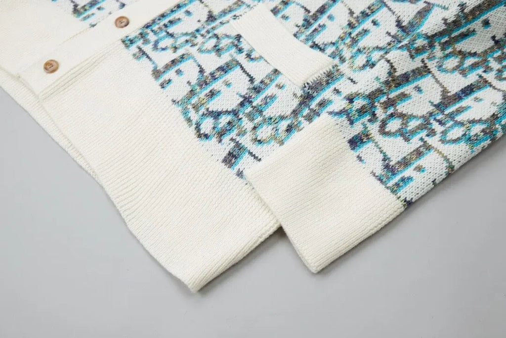 Jacquard Button-Up Cardigan Sweater
