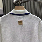 White Waffle Knit Polo Shirt