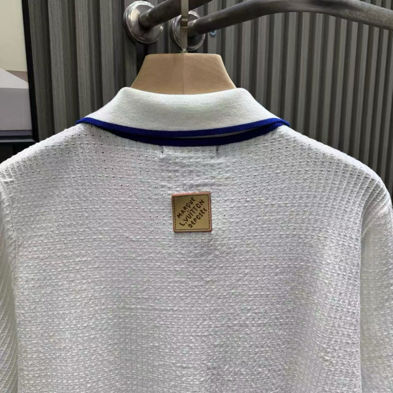 White Waffle Knit Polo Shirt