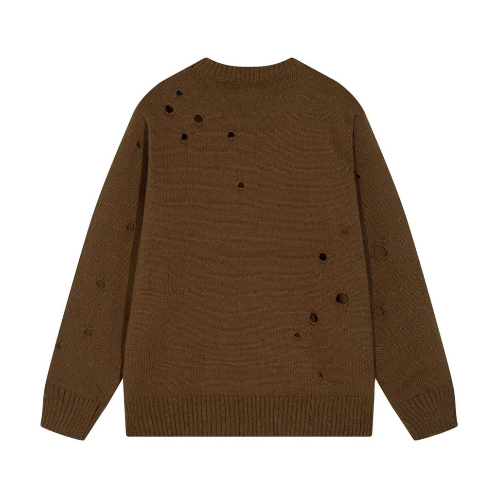 Distressed Hole Crewneck Sweater