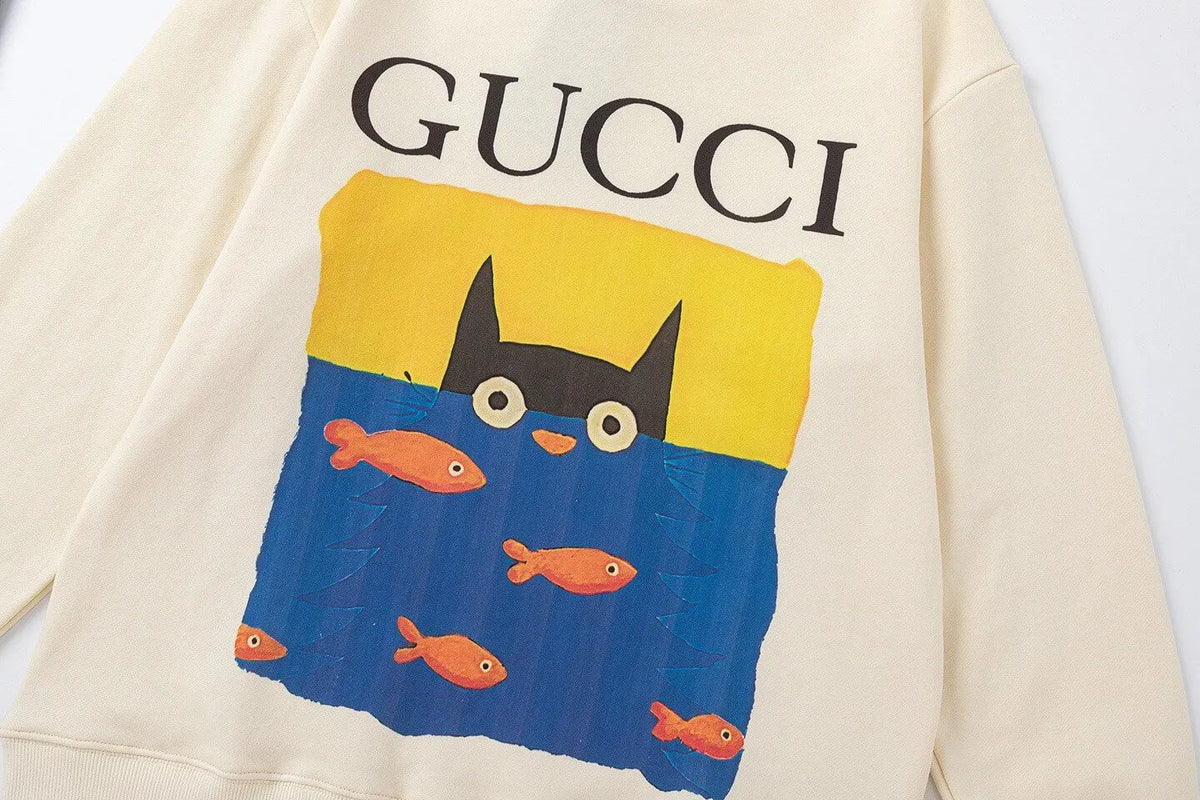 Kitten and Fish Print Sweatshirt