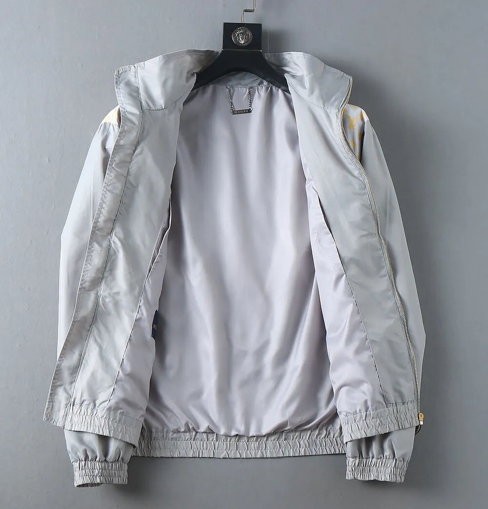 Spliced Print Casual Zip‑Up Jacket