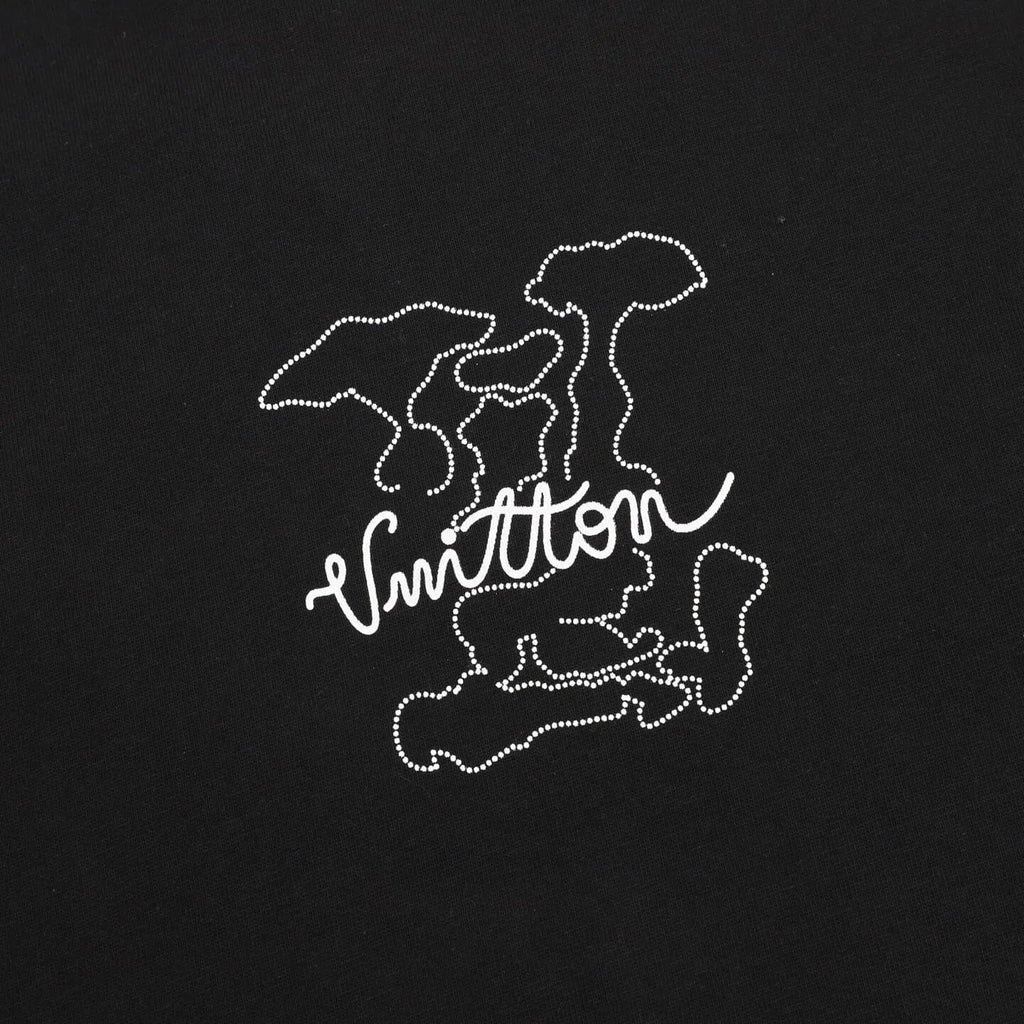 Dotted Outline Cursive Dual-Sided Print T-Shirt