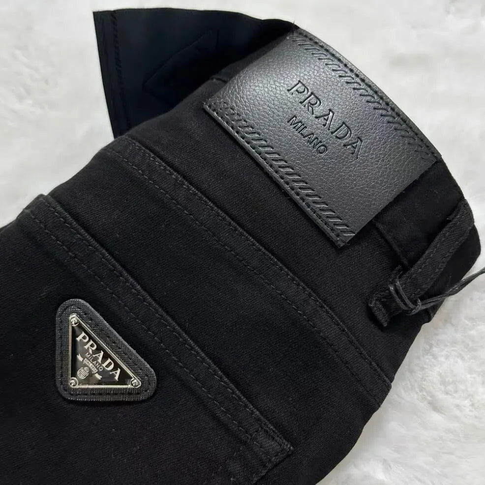 Classic Faux‑Leather Casual Denim Pants