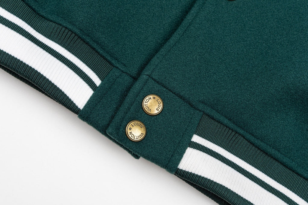 Green Shearling Collar Baseball Jacket