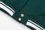 Green Shearling Collar Baseball Jacket