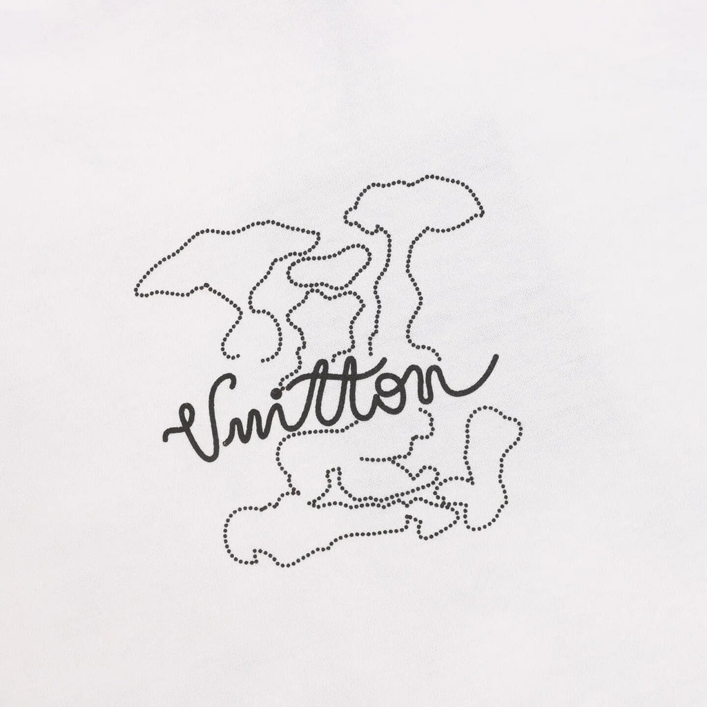 Dotted Outline Cursive Dual-Sided Print T-Shirt