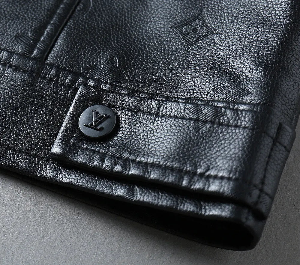 Embossed Pattern Casual Leather Jacket