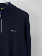 Embroidery Logo Checker Half Zip Knit Sweater