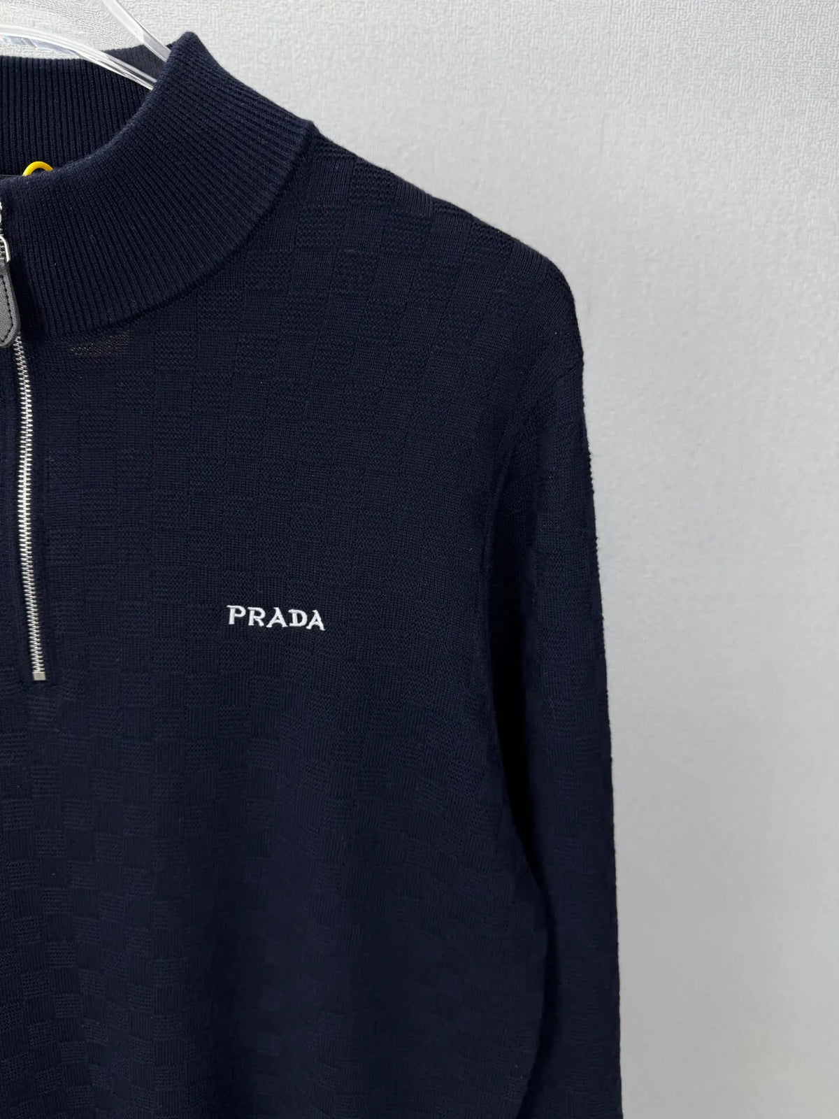 Embroidery Logo Checker Half Zip Knit Sweater