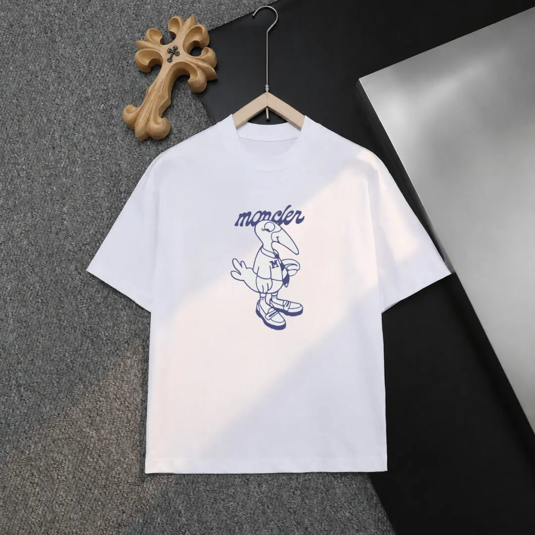 Cartoon Bird Letter Print Short‑Sleeve T‑Shirt
