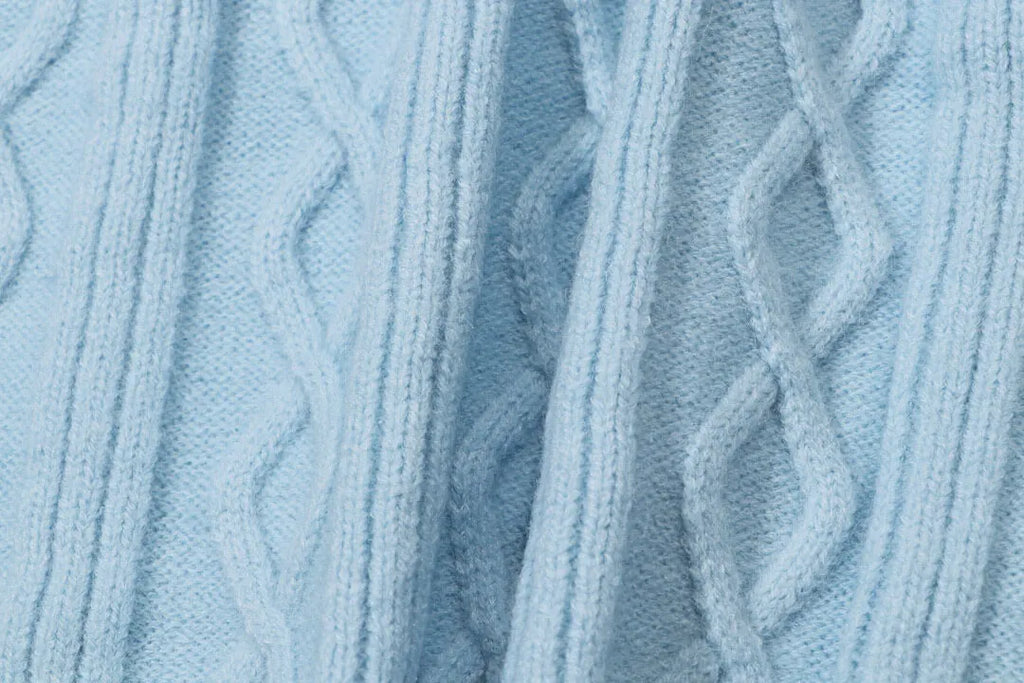 Cable‑Knit V‑Neck Striped Sweater