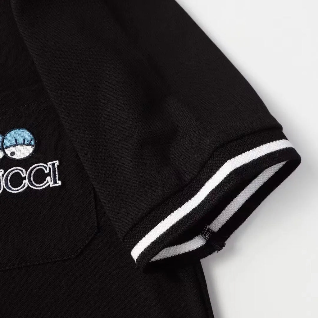 Dual‑Eye Gaze‑Motif Embroidered Polo Shirt