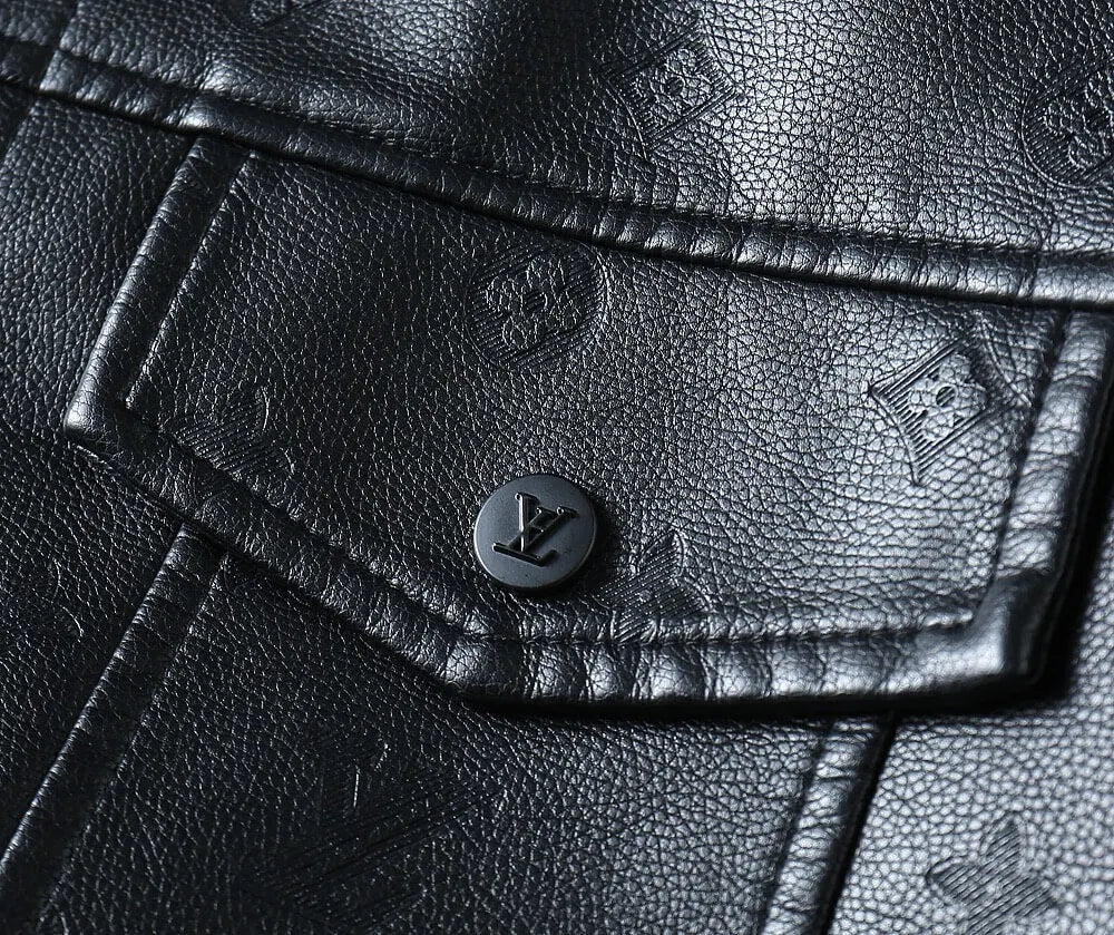 Embossed Pattern Casual Leather Jacket