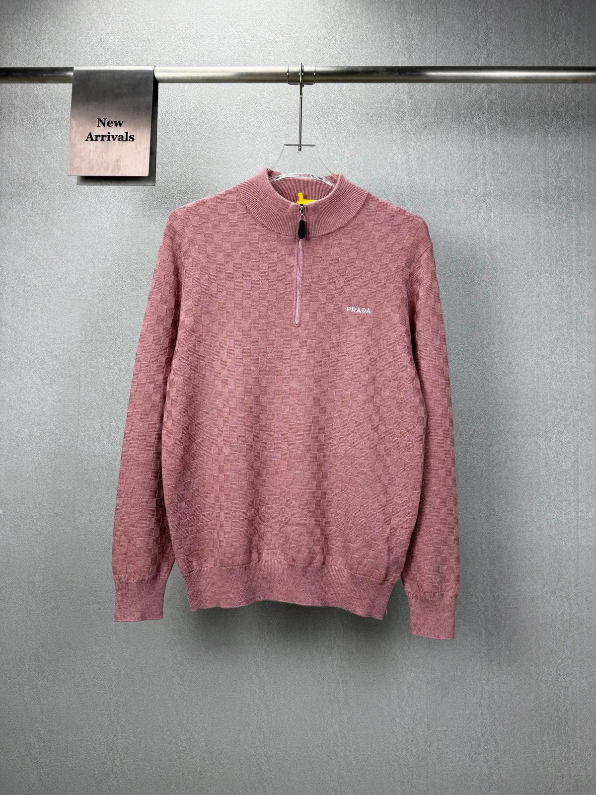 Embroidery Logo Checker Half Zip Knit Sweater