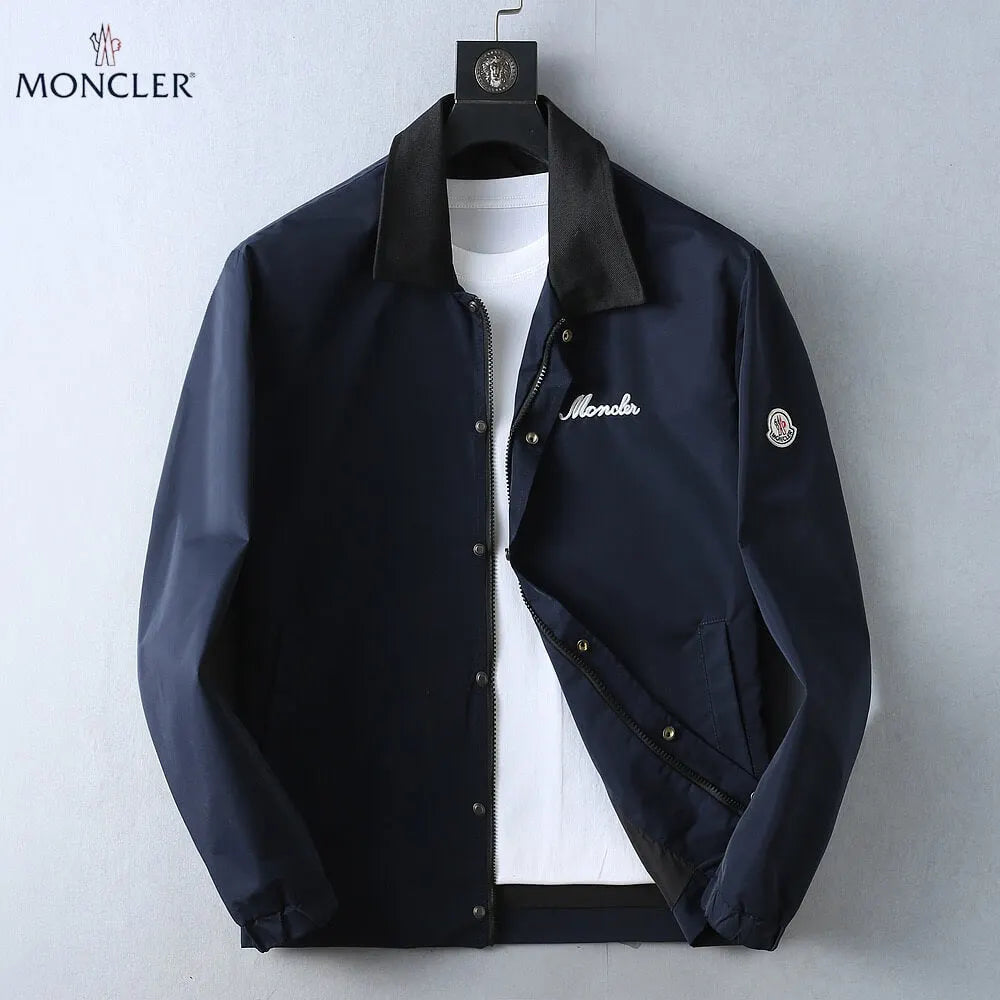 Script Embroidery Collared Zip‑Up Jacket