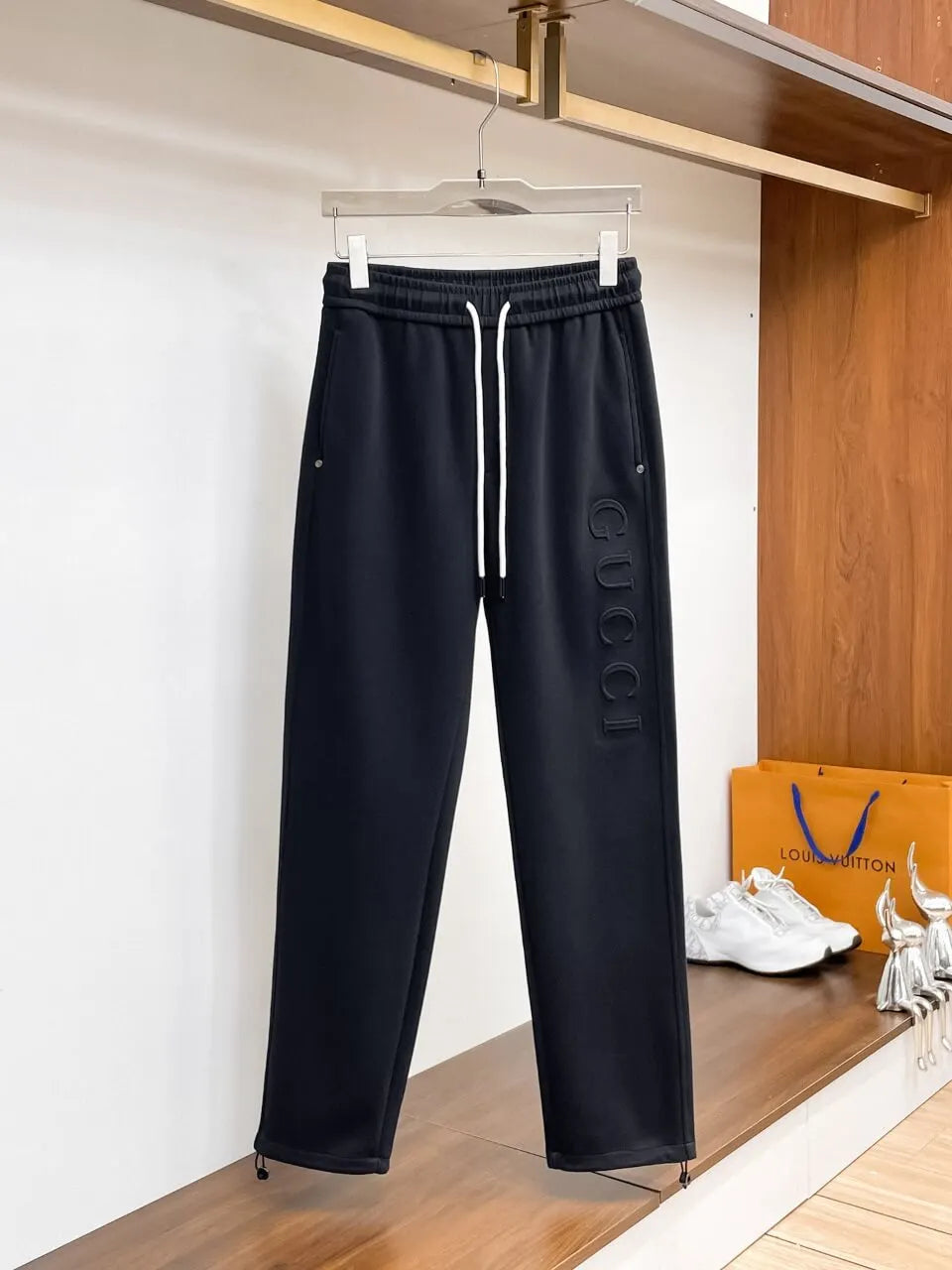 Side Embossed   Drawstring‑Hem Pants