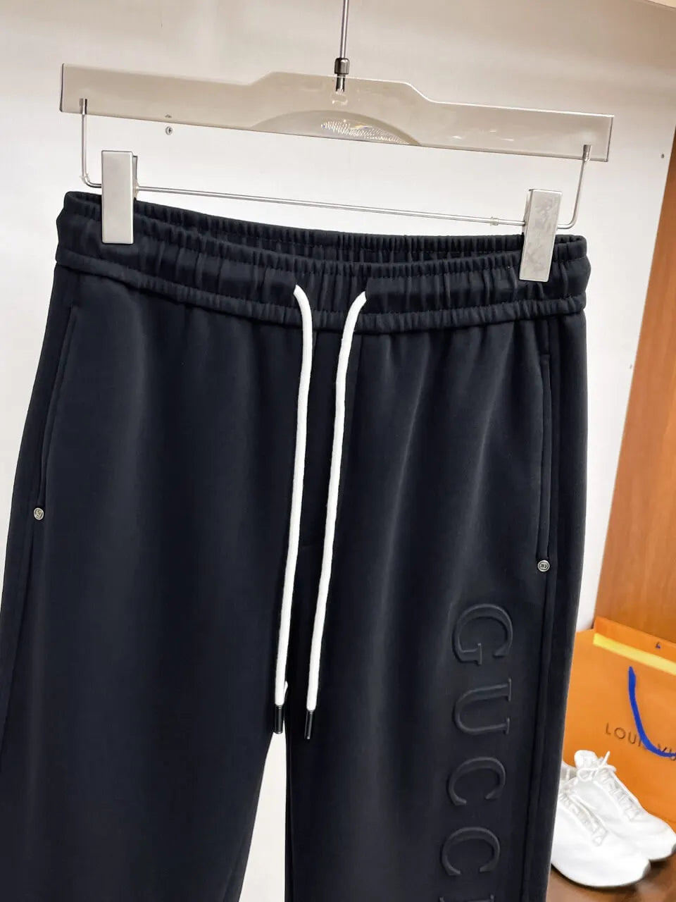 Side Embossed   Drawstring‑Hem Pants