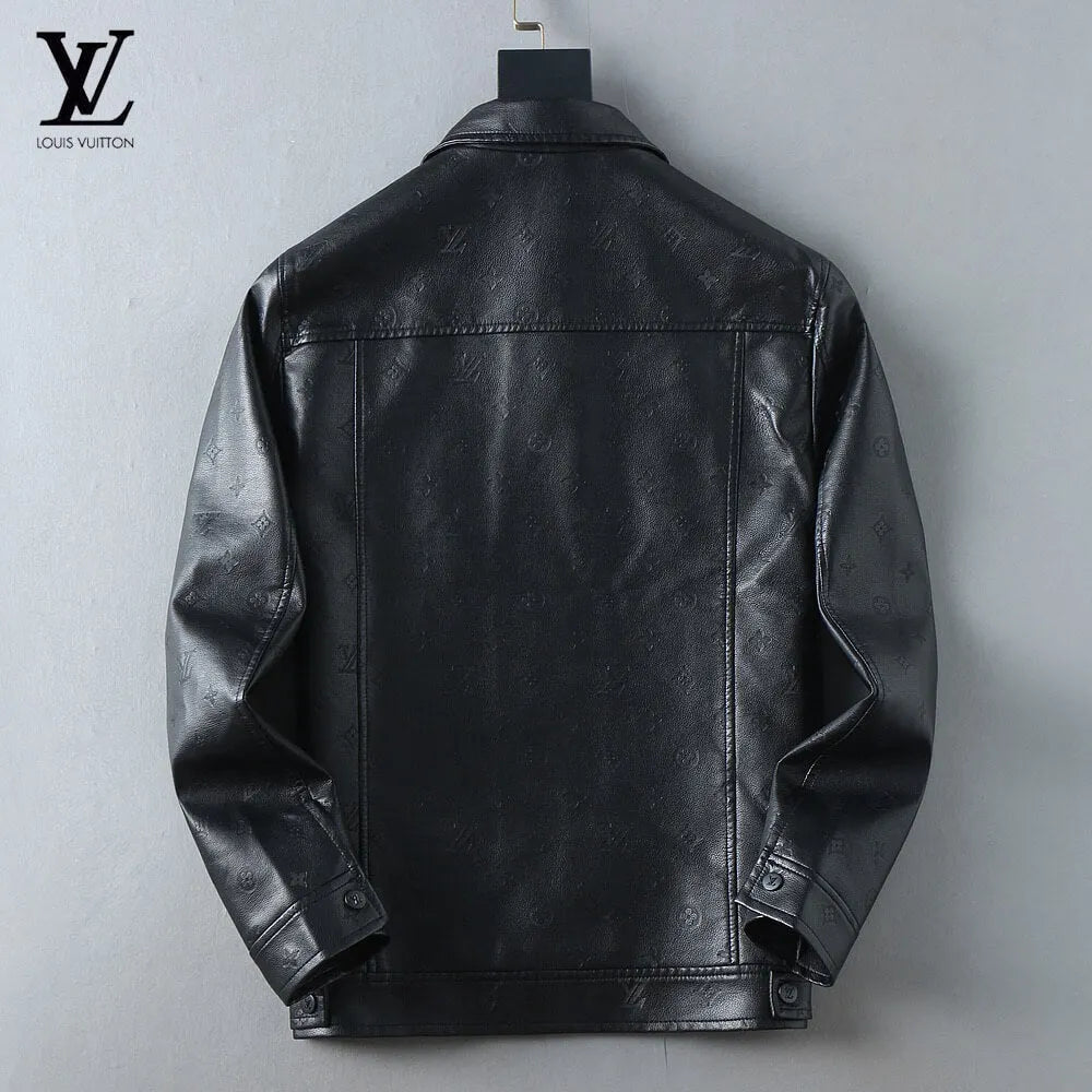 Embossed Pattern Casual Leather Jacket