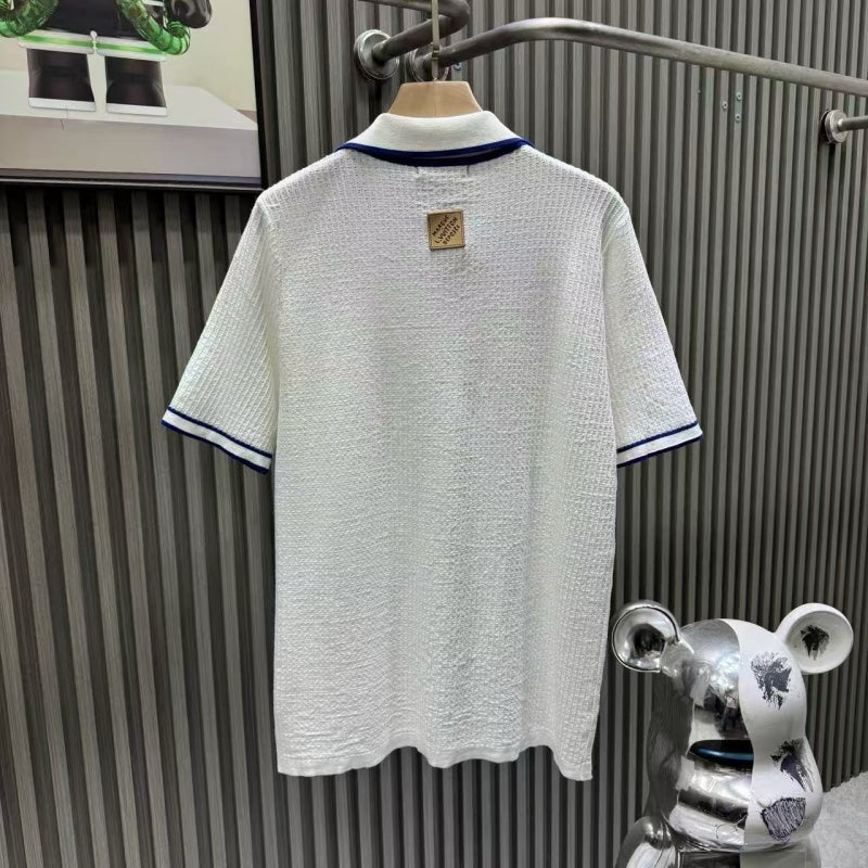 White Waffle Knit Polo Shirt