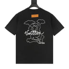Dotted Outline Cursive Dual-Sided Print T-Shirt