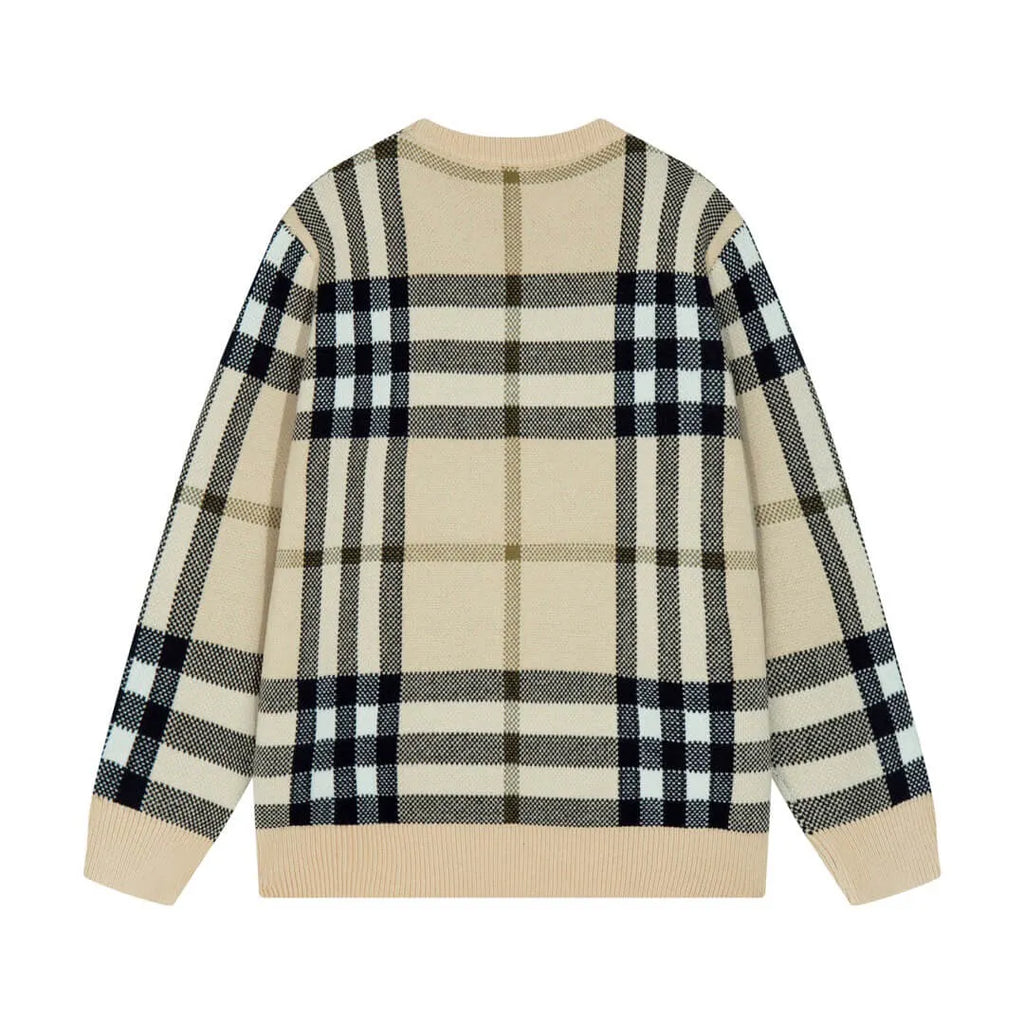 Beige Plaid Crewneck Sweater