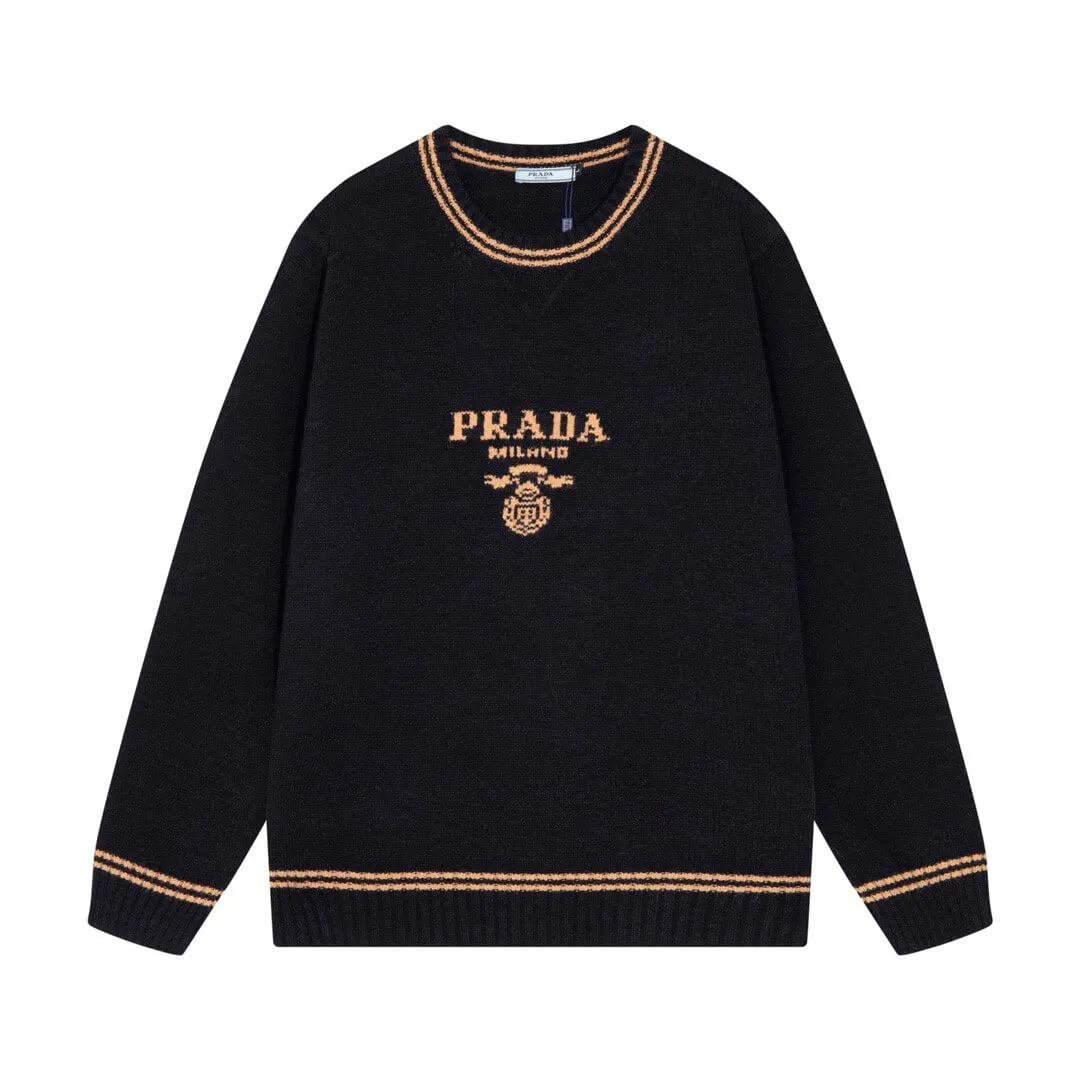 Crest Logo Striped Trim Sweater