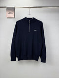 Embroidery Logo Checker Half Zip Knit Sweater