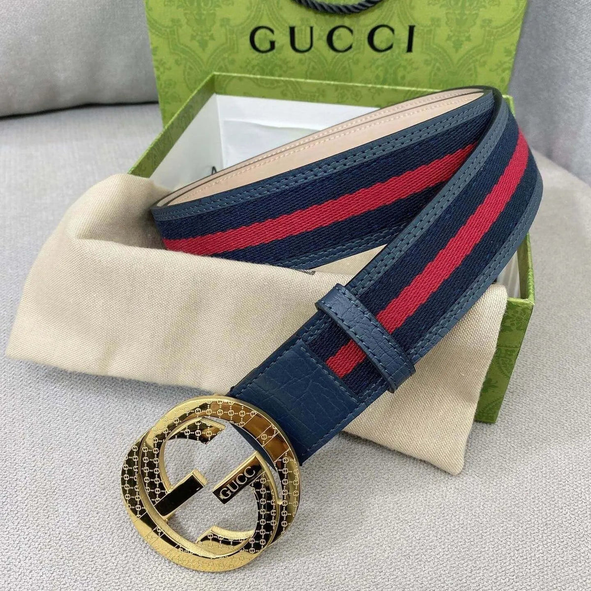 Classic Striped Patchwork Metal Buckle Belt