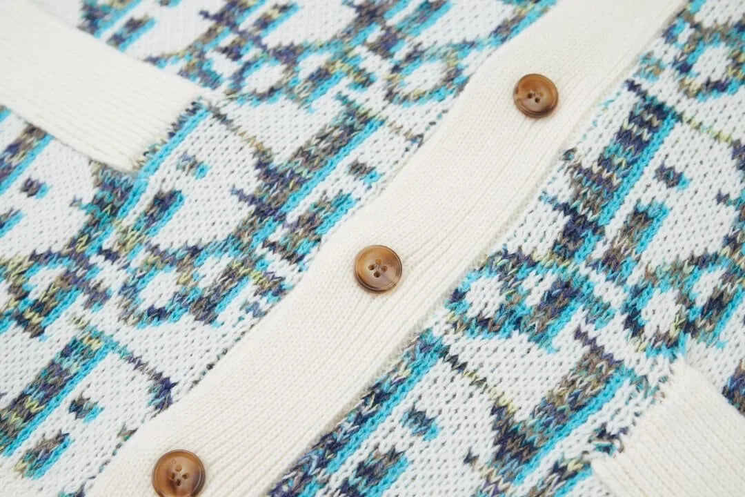 Jacquard Button-Up Cardigan Sweater