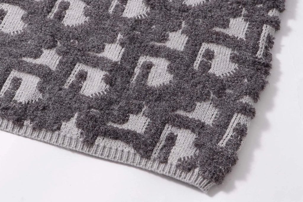 Detachable‑Zip Pattern Knit Sweater