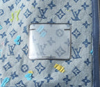 Monogram Print Denim Lapel Zip‑Up Jacket