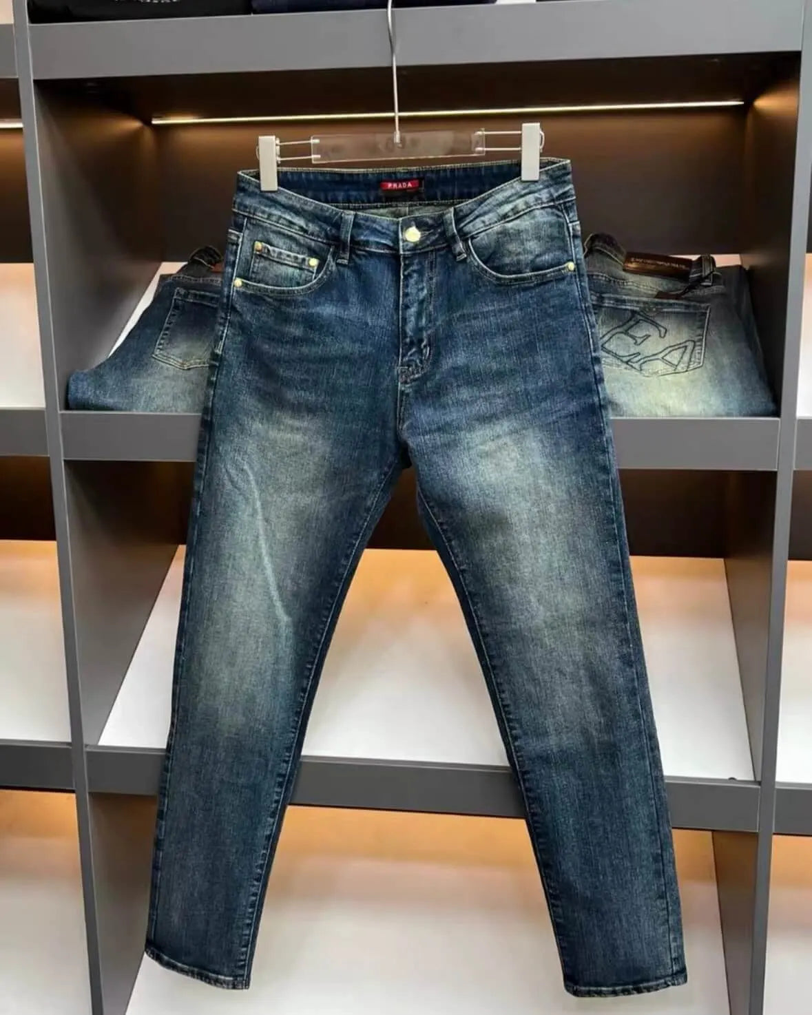 Classic Faux‑Leather Casual Denim Pants