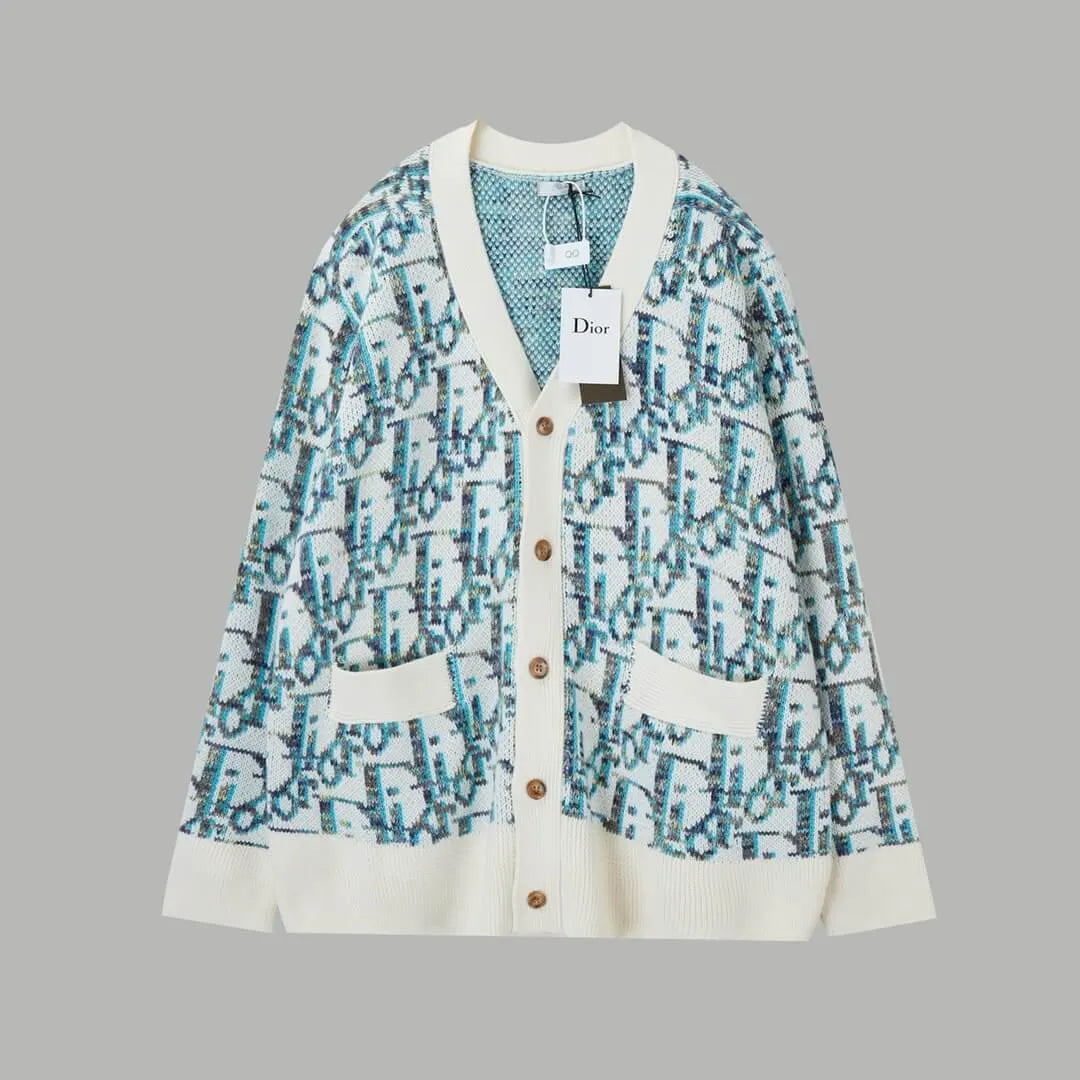 Jacquard Button-Up Cardigan Sweater