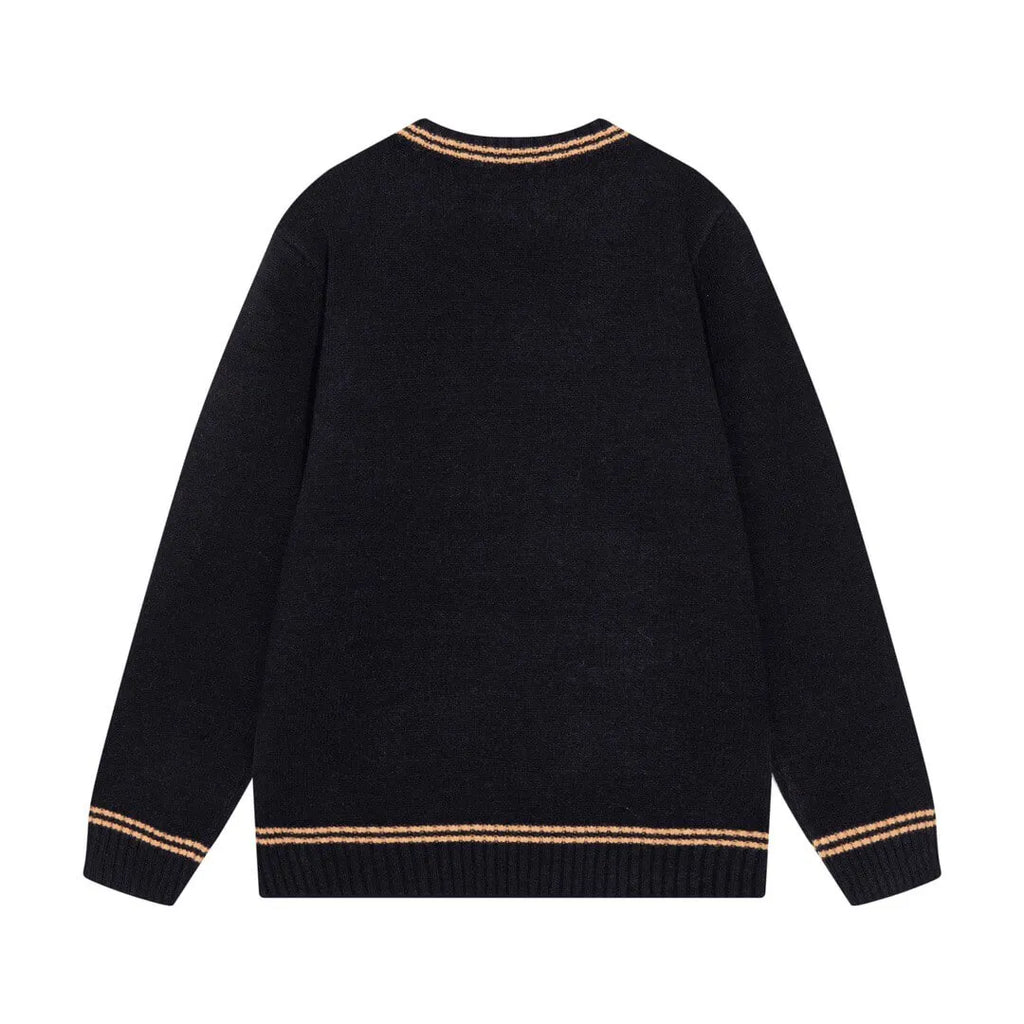 Crest Logo Striped Trim Sweater
